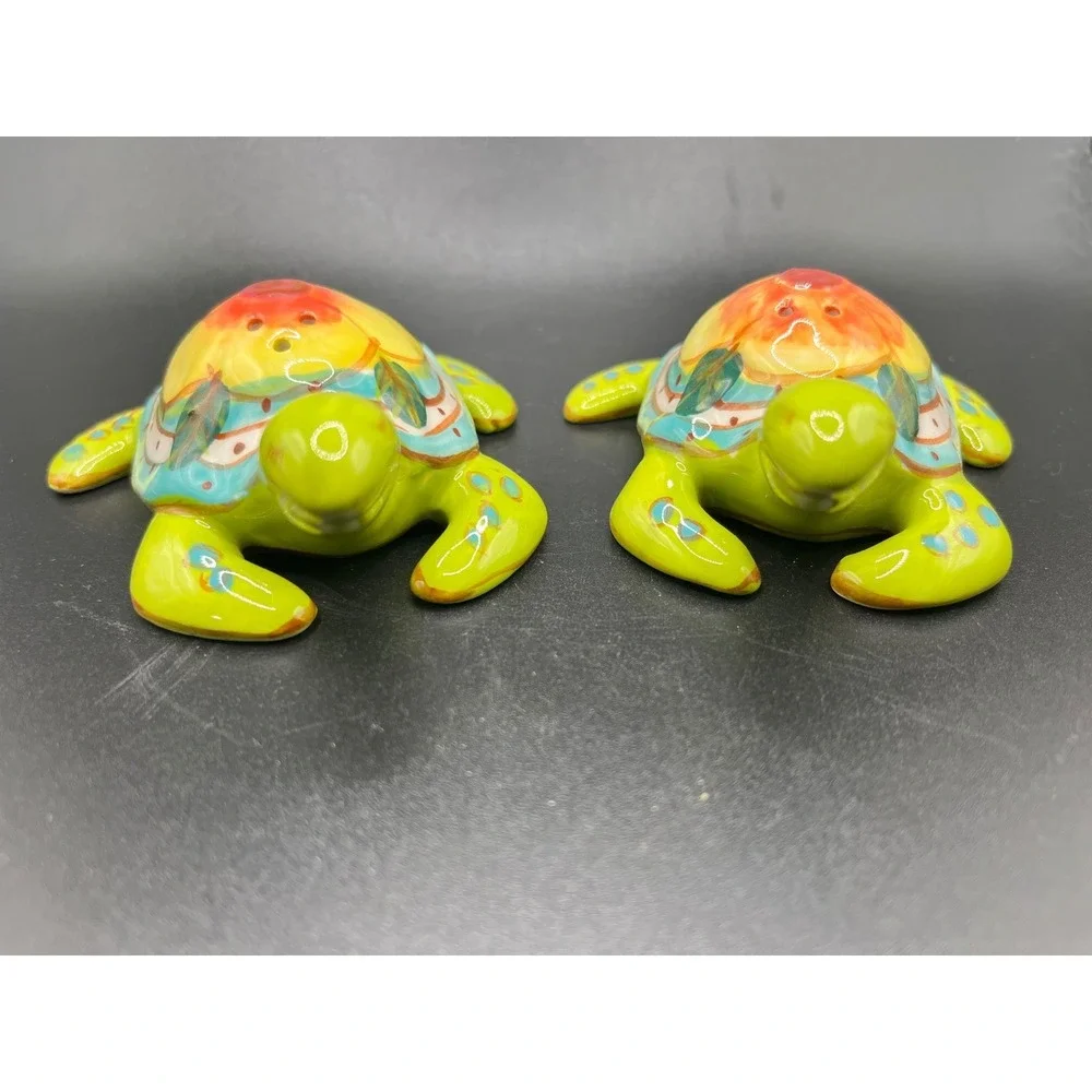 Turtle Salt Pepper Shakers‎ Ceramic Blue Sky Brand Kitchen Decor Signed Diane